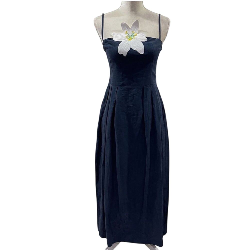 Fanm Mon $389 Lorr Latrice Indigo Blue Embroidered Strapless Dress Size L